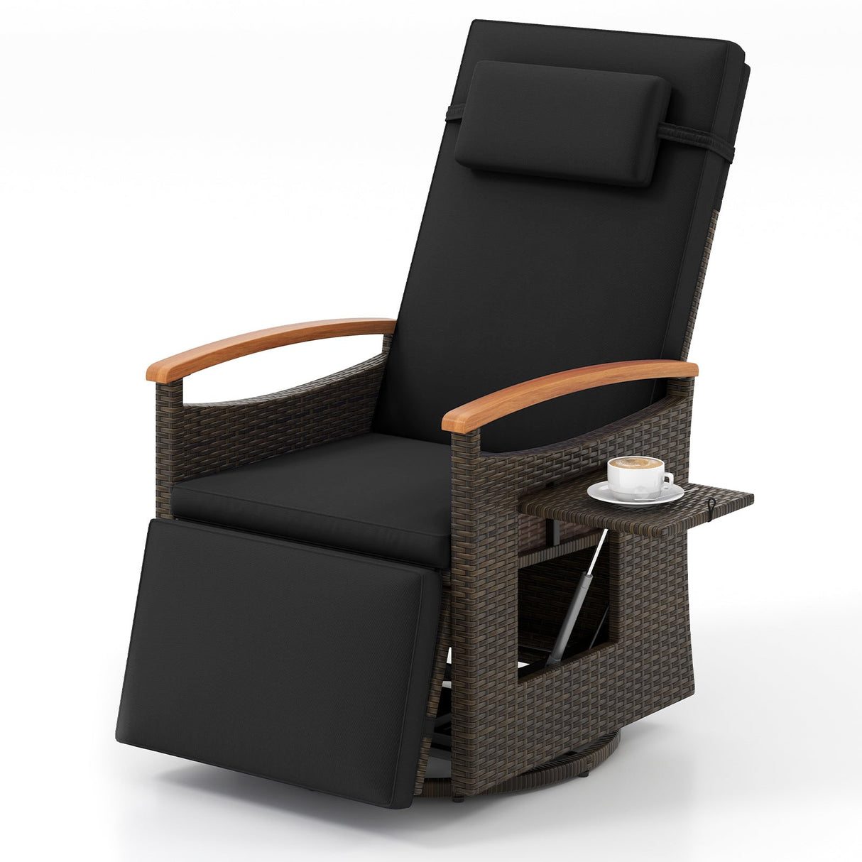 Sillón Reclinable Giratorio 360° de Ratán para Patio con Respaldo y Reposapiés Ajustables