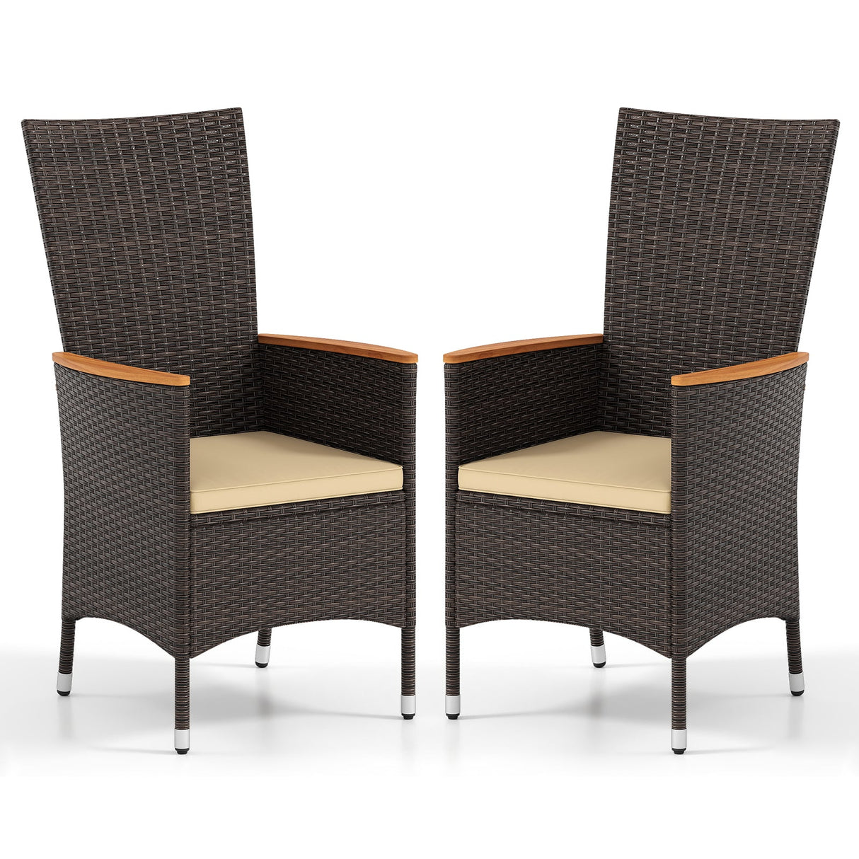 Patio Rattan Chairs Set of 2 Outdoor Wicker Dining Chairs with High Backrest-Beige