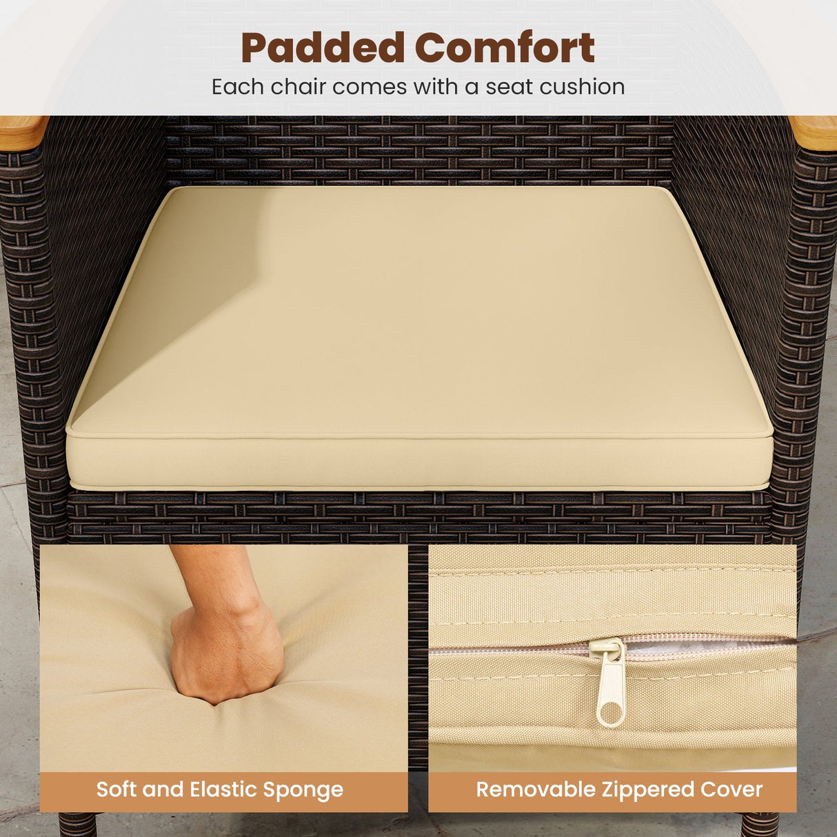 Juego de 4 sillas de ratán para patio, sillas de comedor de mimbre para exteriores con respaldo alto - Beige