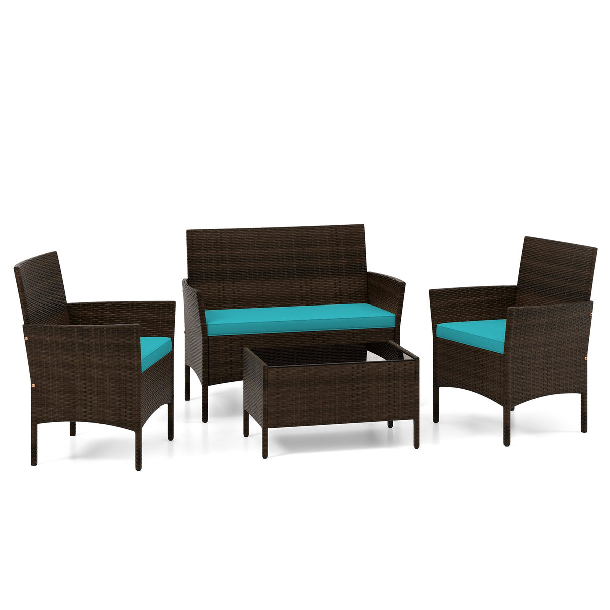 Juego de muebles de ratán de 4 piezas para patio con cómodos cojines