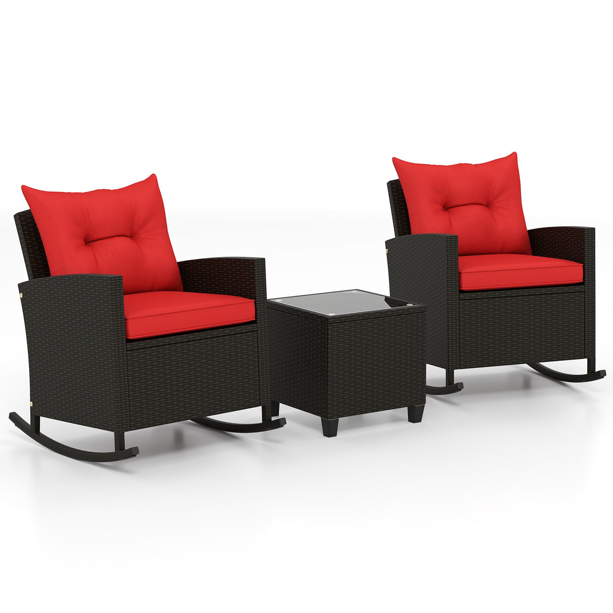 Sillones reclinables de ratán para patio con mesa de vidrio templado y cojines suaves para jardín, piscina o porche