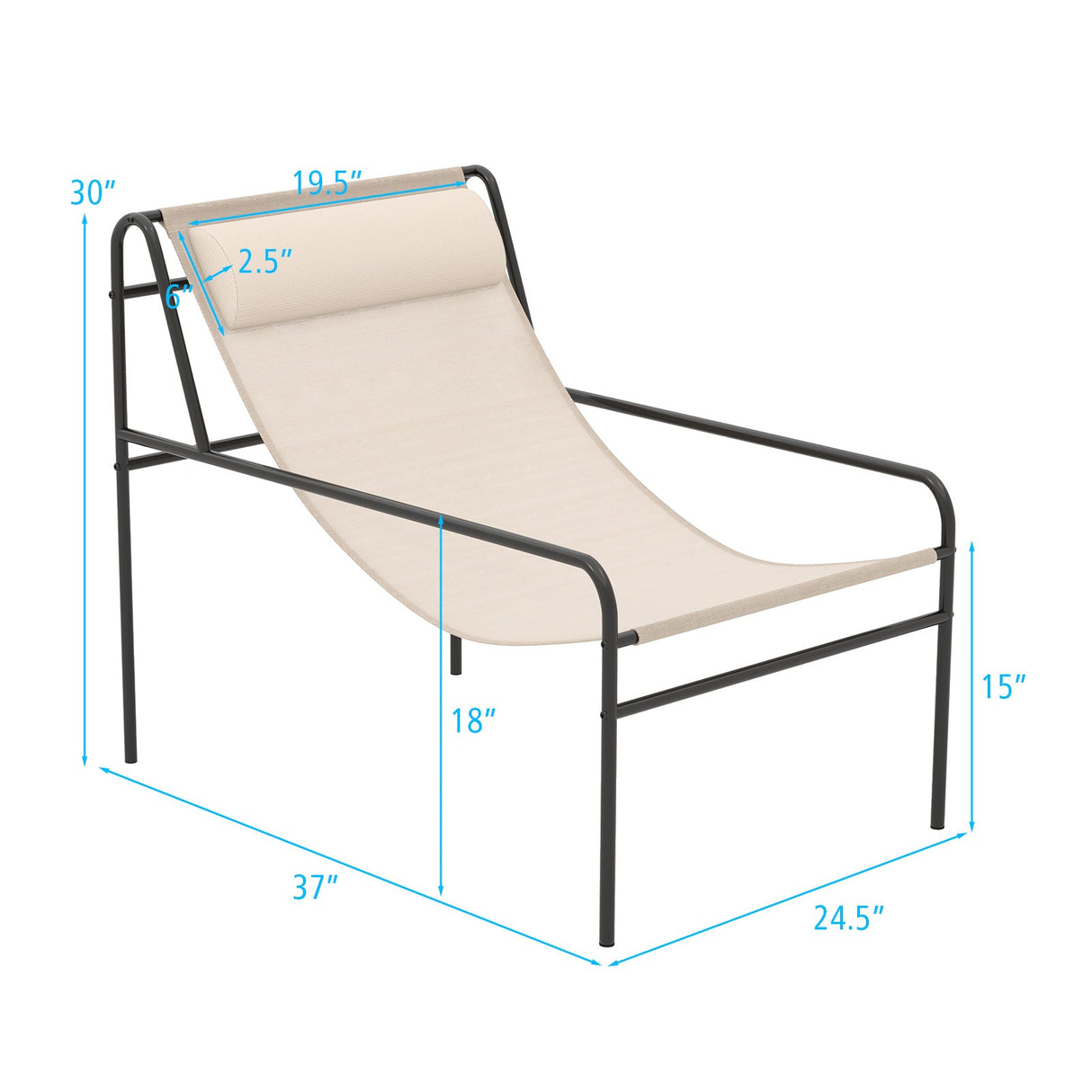 Tumbona reclinable de patio con almohada reposacabezas extraíble y estructura de metal - Beige