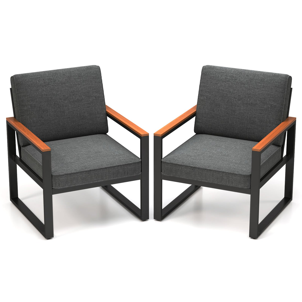 Conjunto de 2 sofás de aluminio modernos para patio con reposabrazos para balcón - Gris