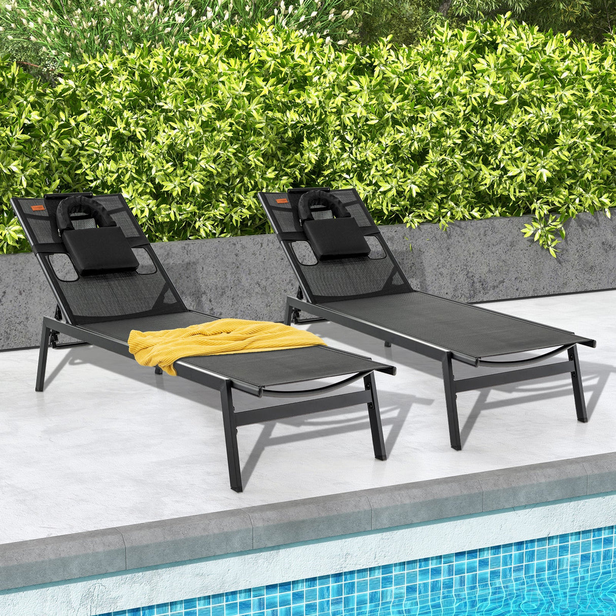 Tumbona reclinable de 5 posiciones para tomar el sol en el patio - Negra