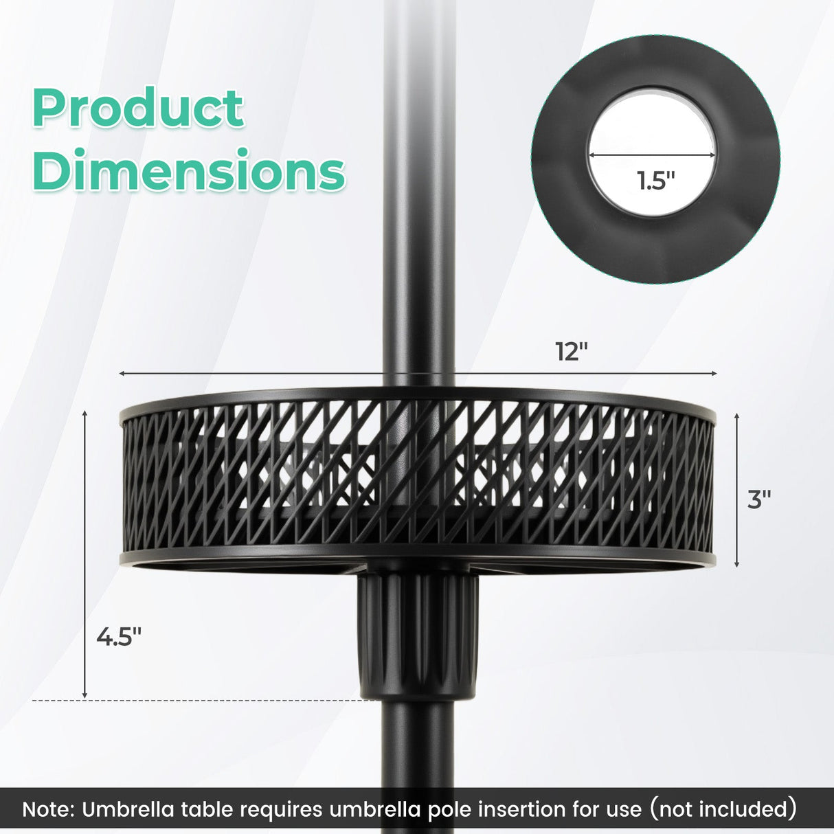 Bandeja de mesa ajustable para sombrilla de patio con almacenamiento y mástiles de sombrilla - Negro