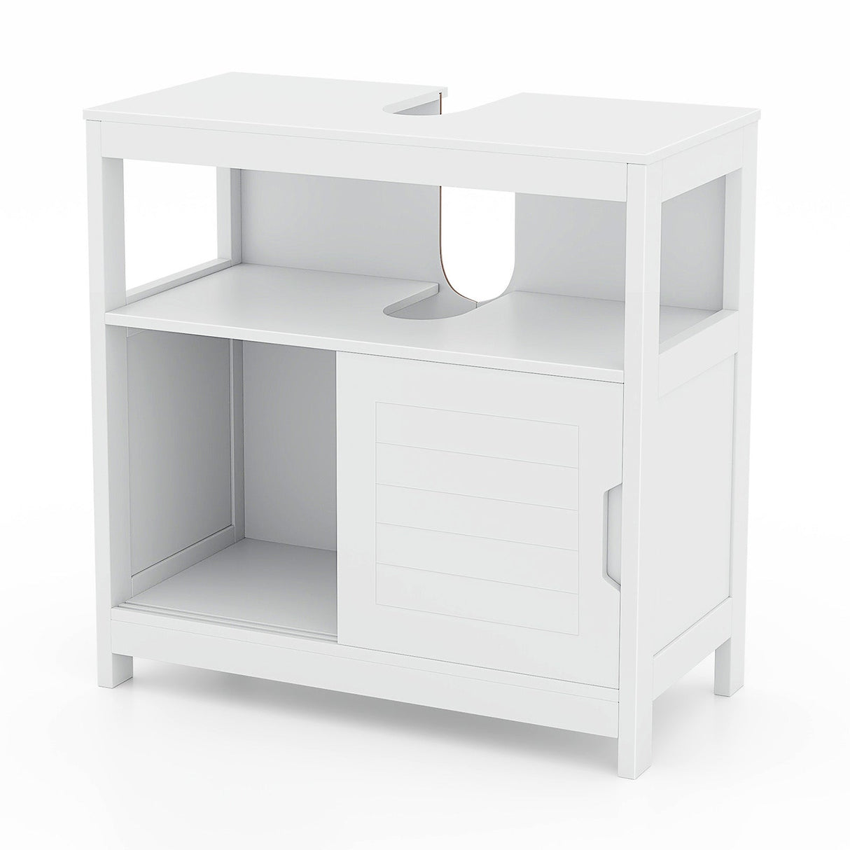 Mueble de almacenamiento para lavabo con pedestal, 2 puertas correderas y recorte en forma de U - Blanco