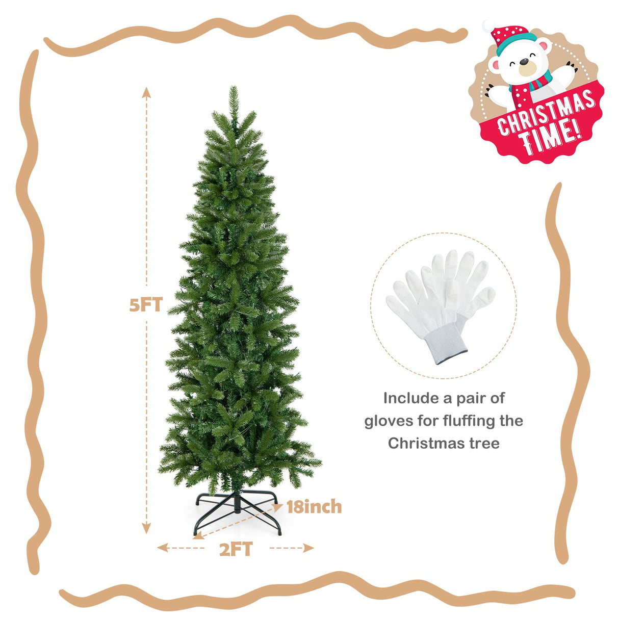 Árbol de Navidad estrecho con 180 luces LED cálidas y multicolor