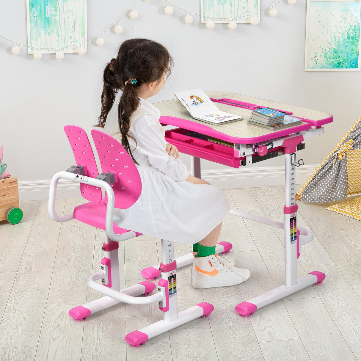 Juego de escritorio y silla de estudio para niños con altura ajustable