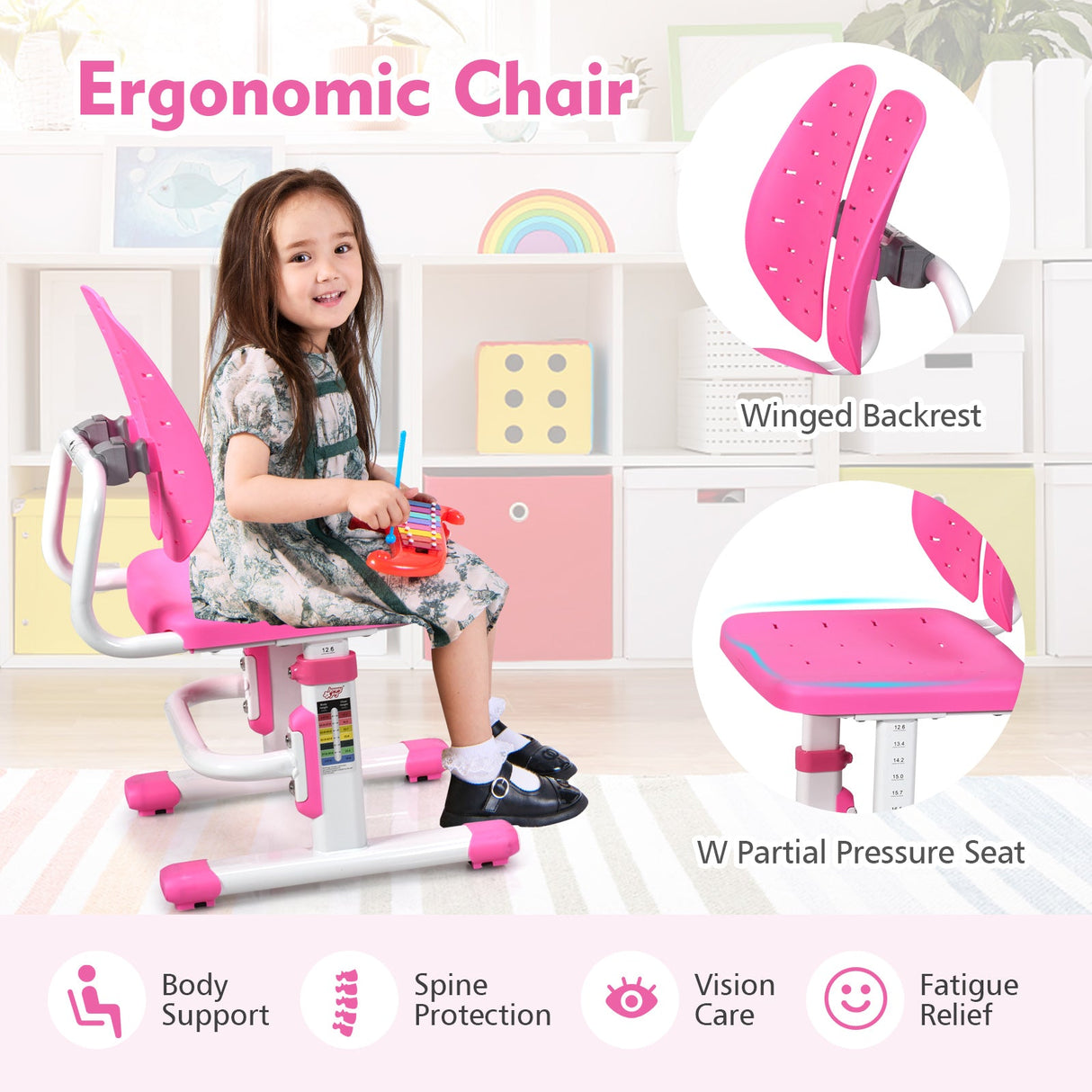 Juego de escritorio y silla de estudio para niños con altura ajustable