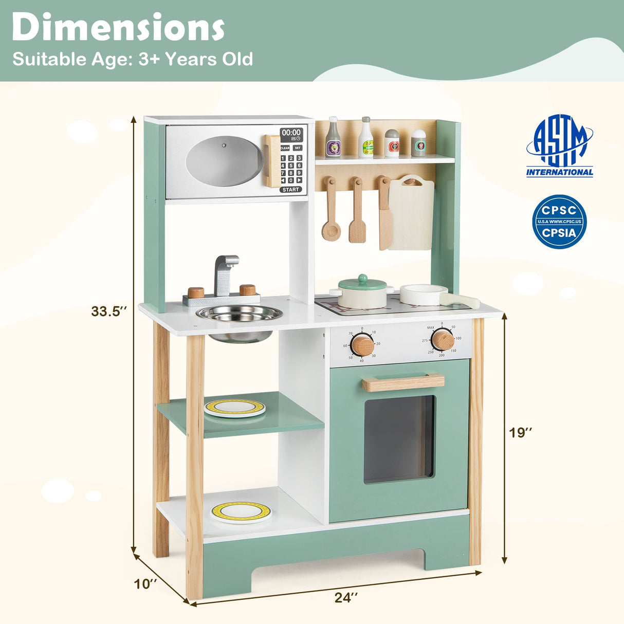 Cocina de juguete de madera, juego de cocina con pizarra, regalo de cumpleaños para niños a partir de 3 años.