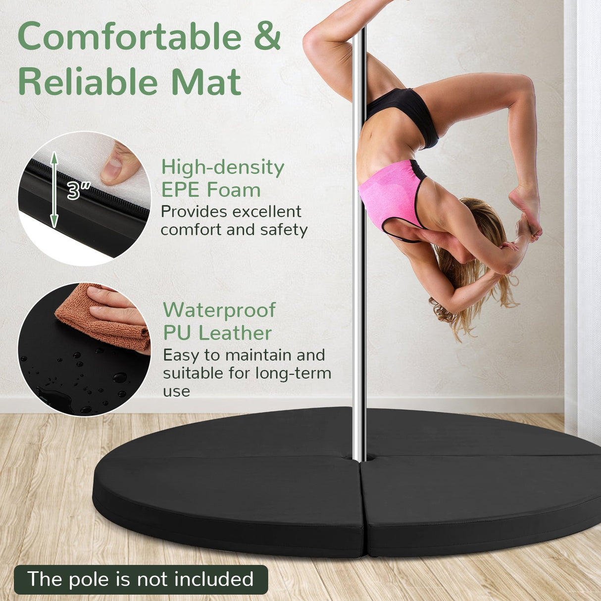 Colchoneta de seguridad para Pole Dance redonda portátil de yoga con espuma EPE