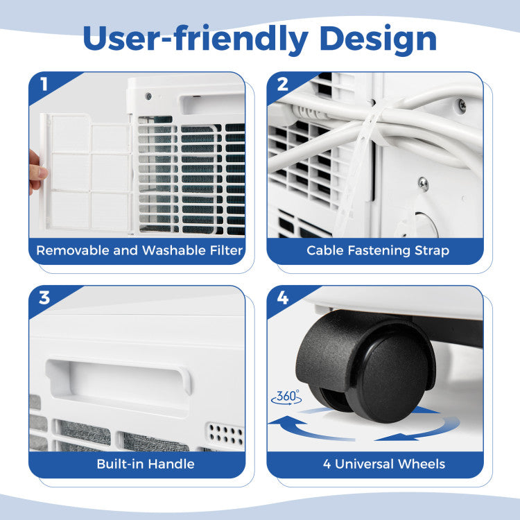 Aire Acondicionado Portátil de 8000 BTU, Unidad de CA 3 en 1 con Ventilador y Deshumidificador