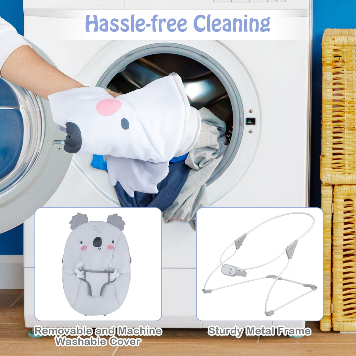 Hamaca vibradora portátil para bebé con barra de juguetes desmontable - Gris