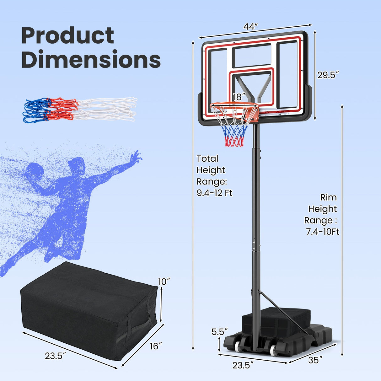 Canasta de baloncesto portátil ajustable Sistema de canasta de baloncesto