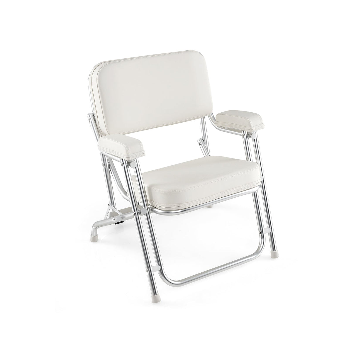 Silla de playa portátil de aluminio para cubierta de barco con asiento acolchado - Blanca