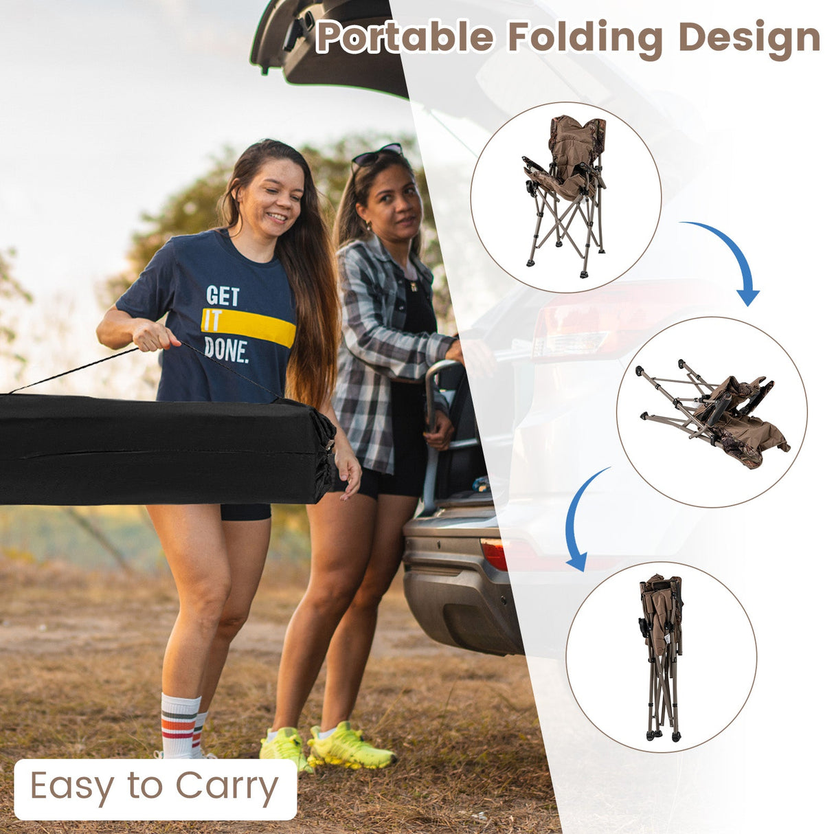 Silla de camping portátil con armazón metálico de 180 kg y patas antideslizantes