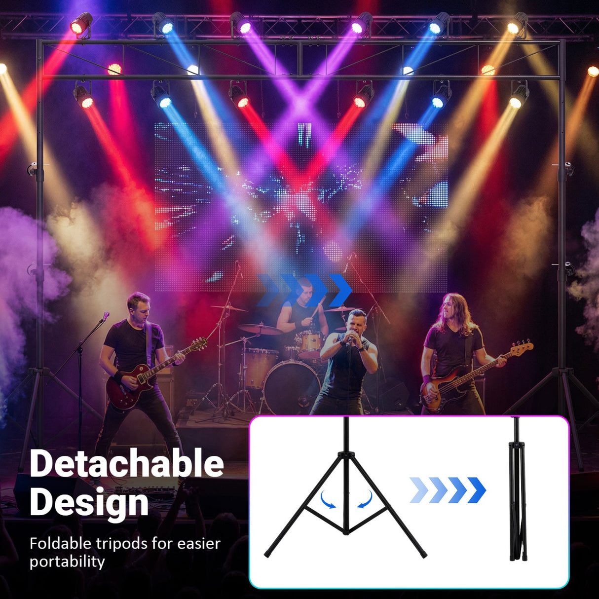 Sistema de Truss de Iluminación Portátil Soporte de Luces DJ Ajustable en Altura con 2 Trípodes Plegables