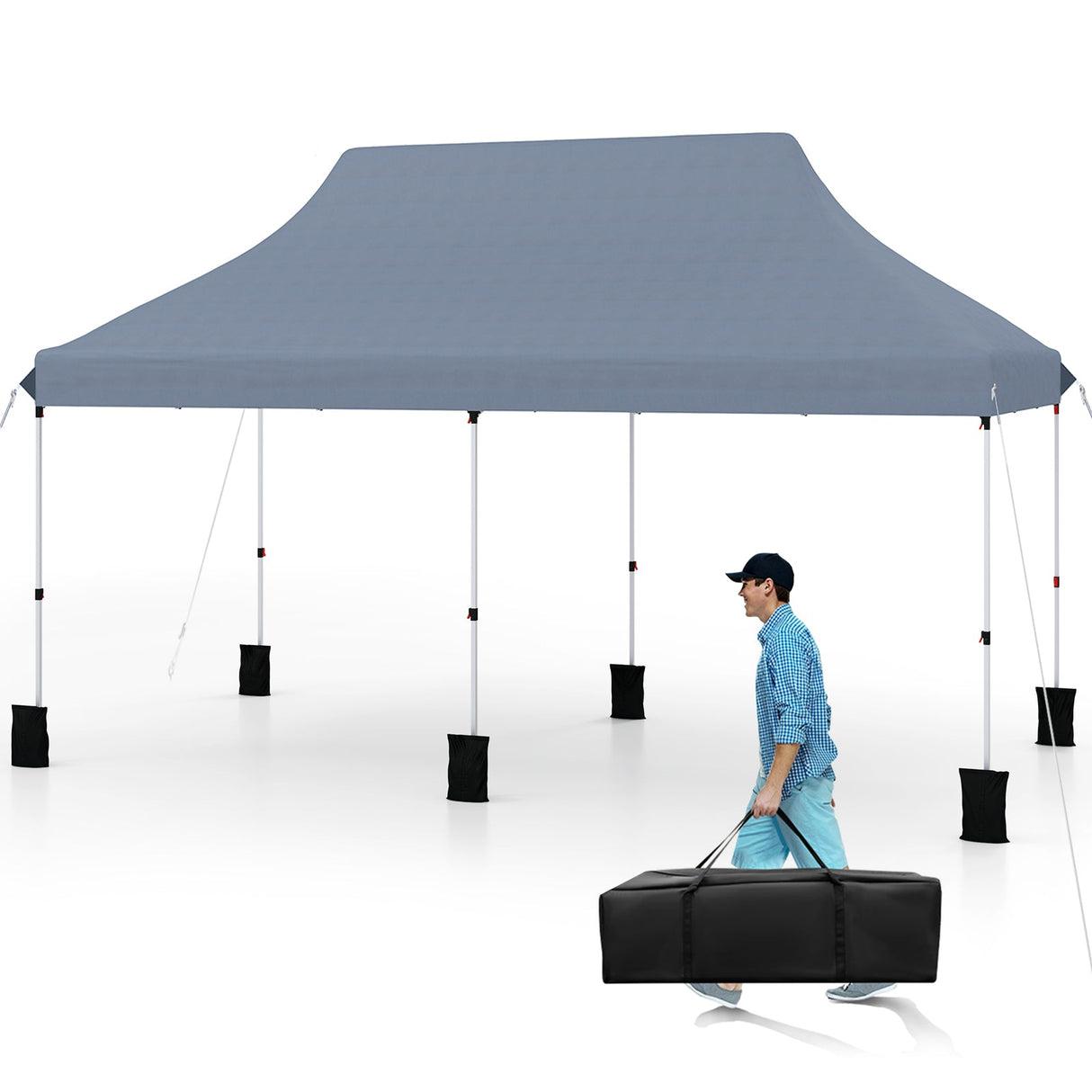 Carpa plegable tipo cenador de 10 x 20 pies para exteriores con bolsa de transporte - Azul