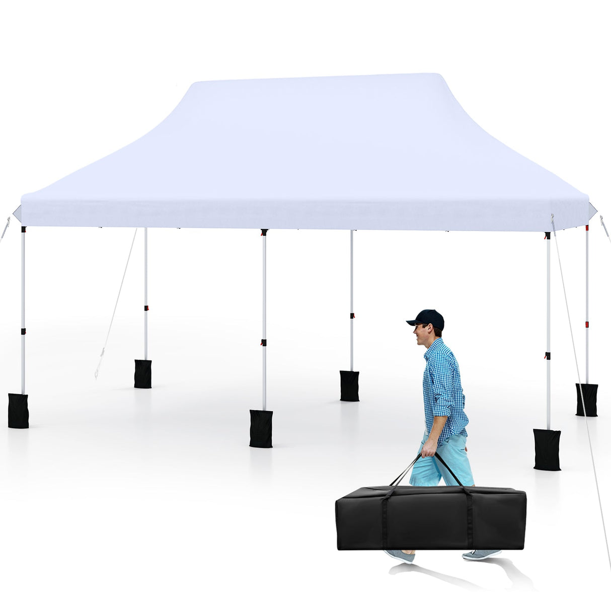 Carpa plegable tipo cenador de 10 x 20 pies para exteriores con bolsa de transporte - Azul