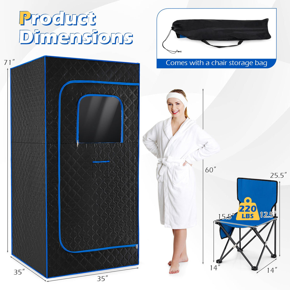 Caja de Sauna de Vapor Portátil con Vaporizador de Calentamiento Rápido de 3L/1200W y 15 Niveles de Temperatura