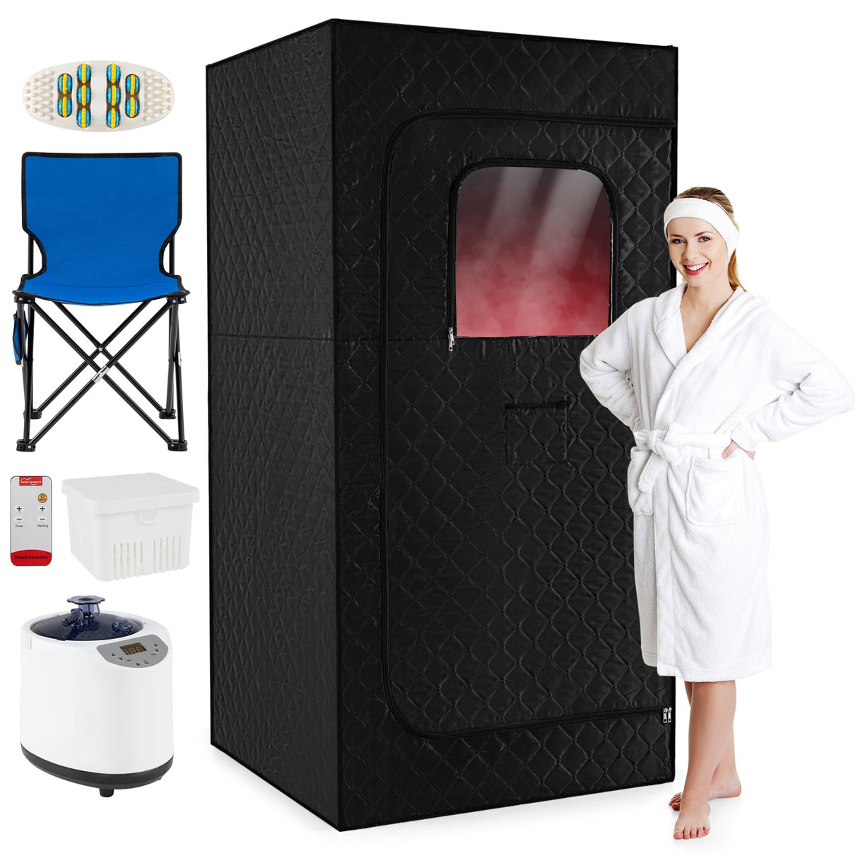 Caja de Sauna de Vapor Portátil con Vaporizador de Calentamiento Rápido de 3L/1200W y 15 Niveles de Temperatura
