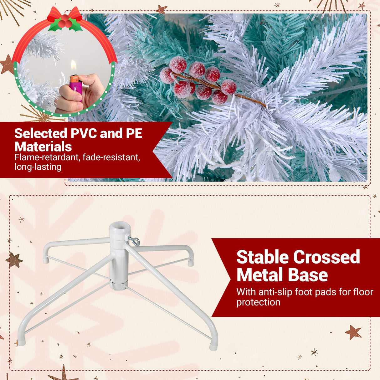 Pre-Lit Artificial Christmas Tree with Snow Flocked Branch Tips
