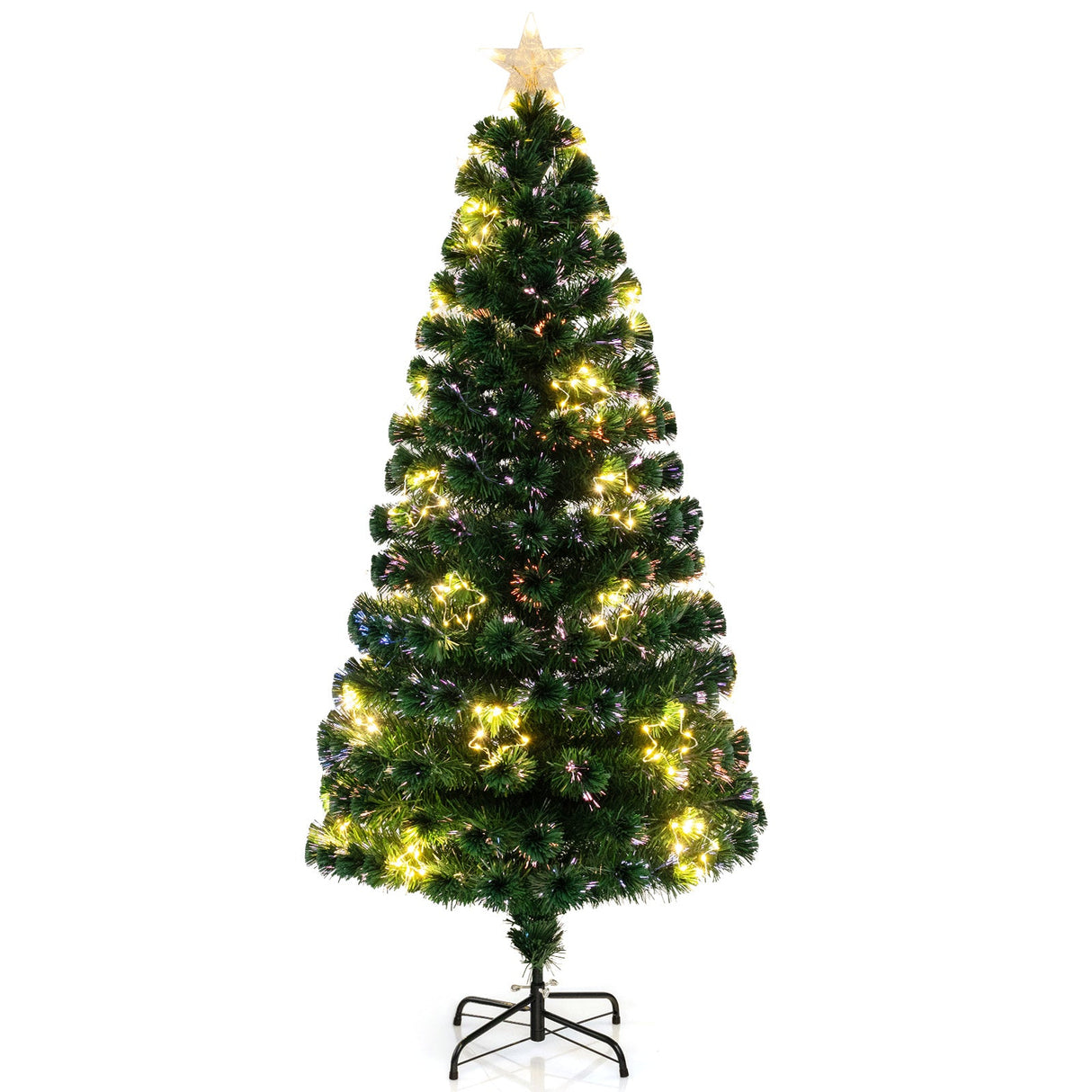 Árbol de Navidad artificial preiluminado con estrella superior y puntas de ramas