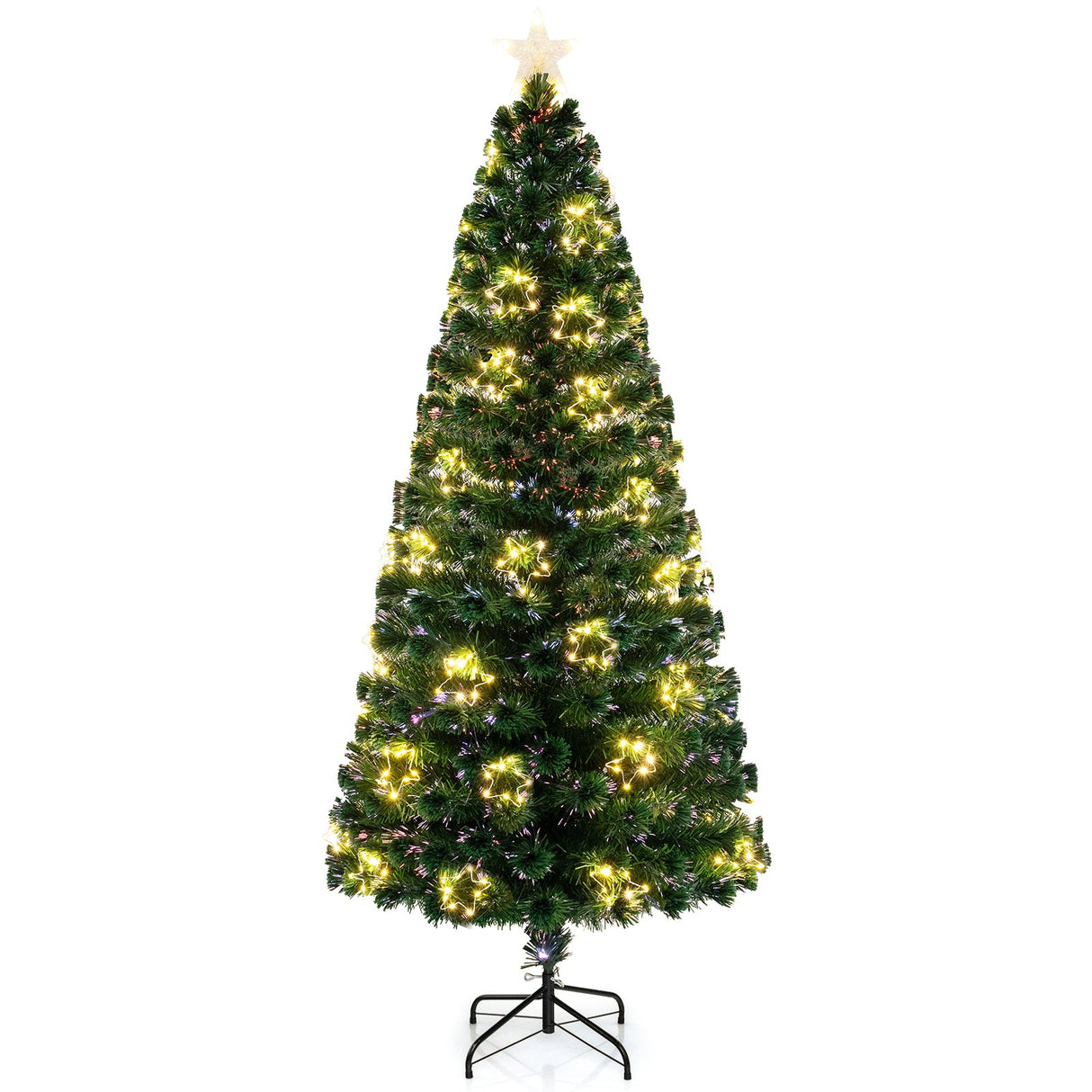 Árbol de Navidad artificial preiluminado con estrella superior y puntas de ramas