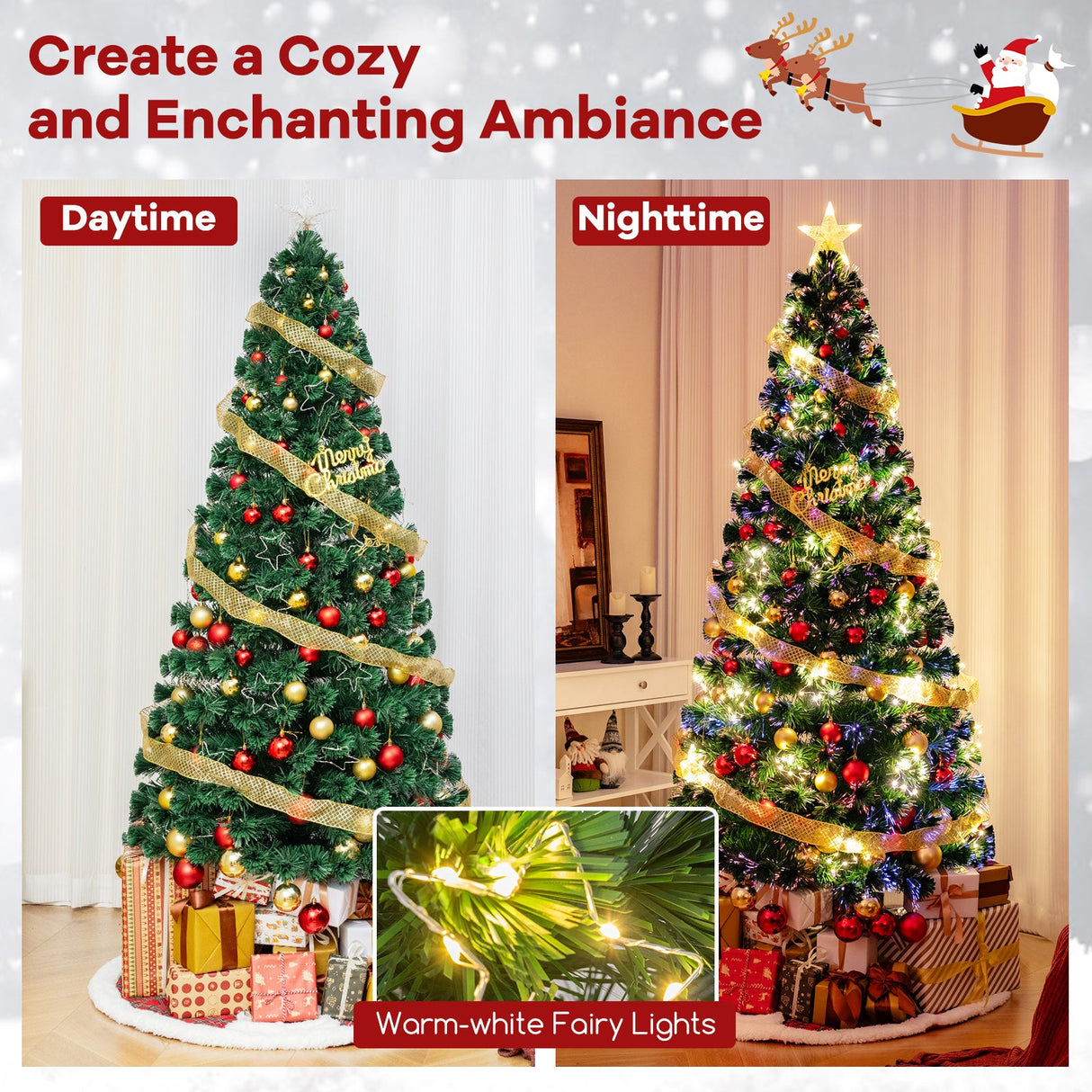 Árbol de Navidad artificial preiluminado con estrella superior y puntas de ramas