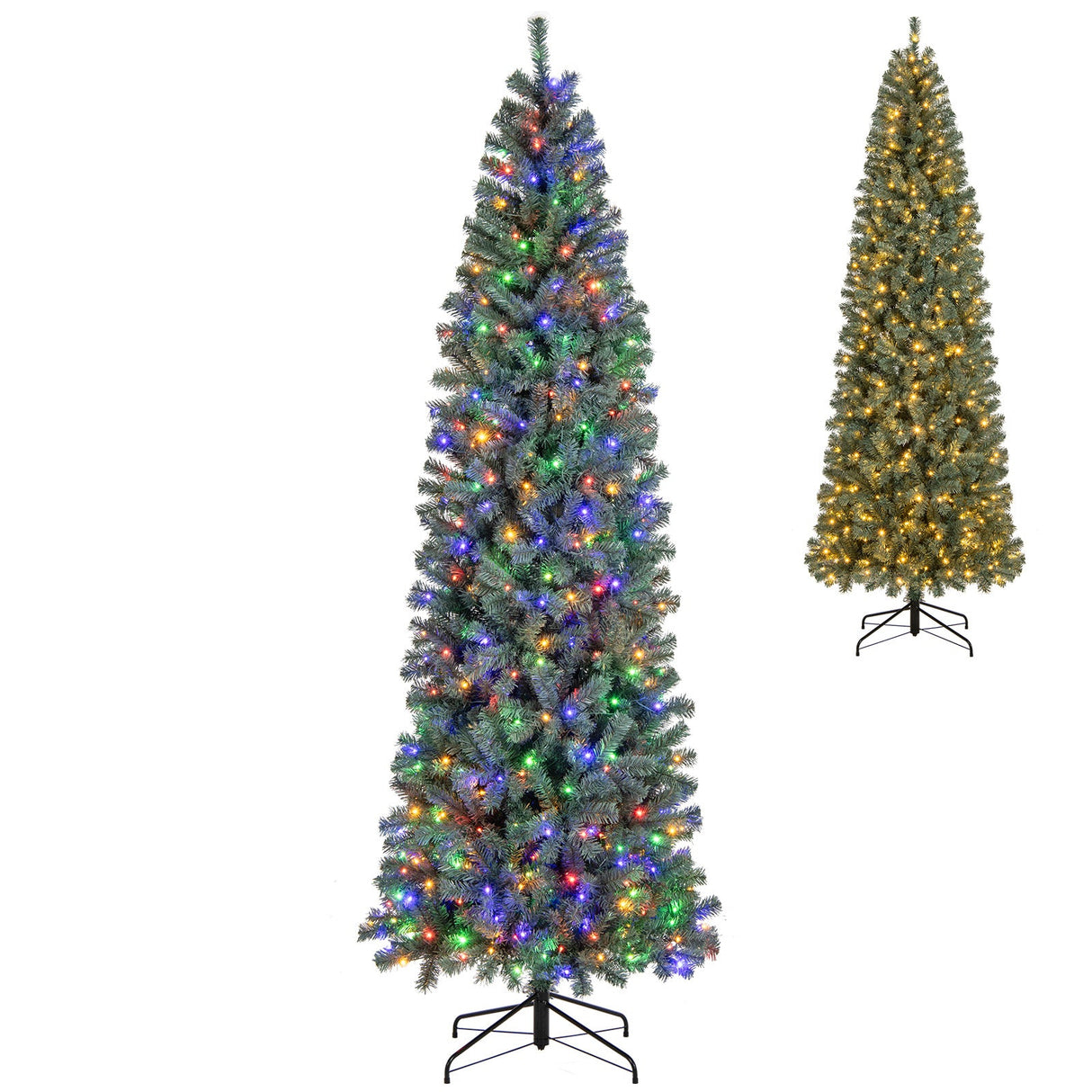 Árbol de Navidad artificial azul preiluminado delgado con 9 modos de iluminación