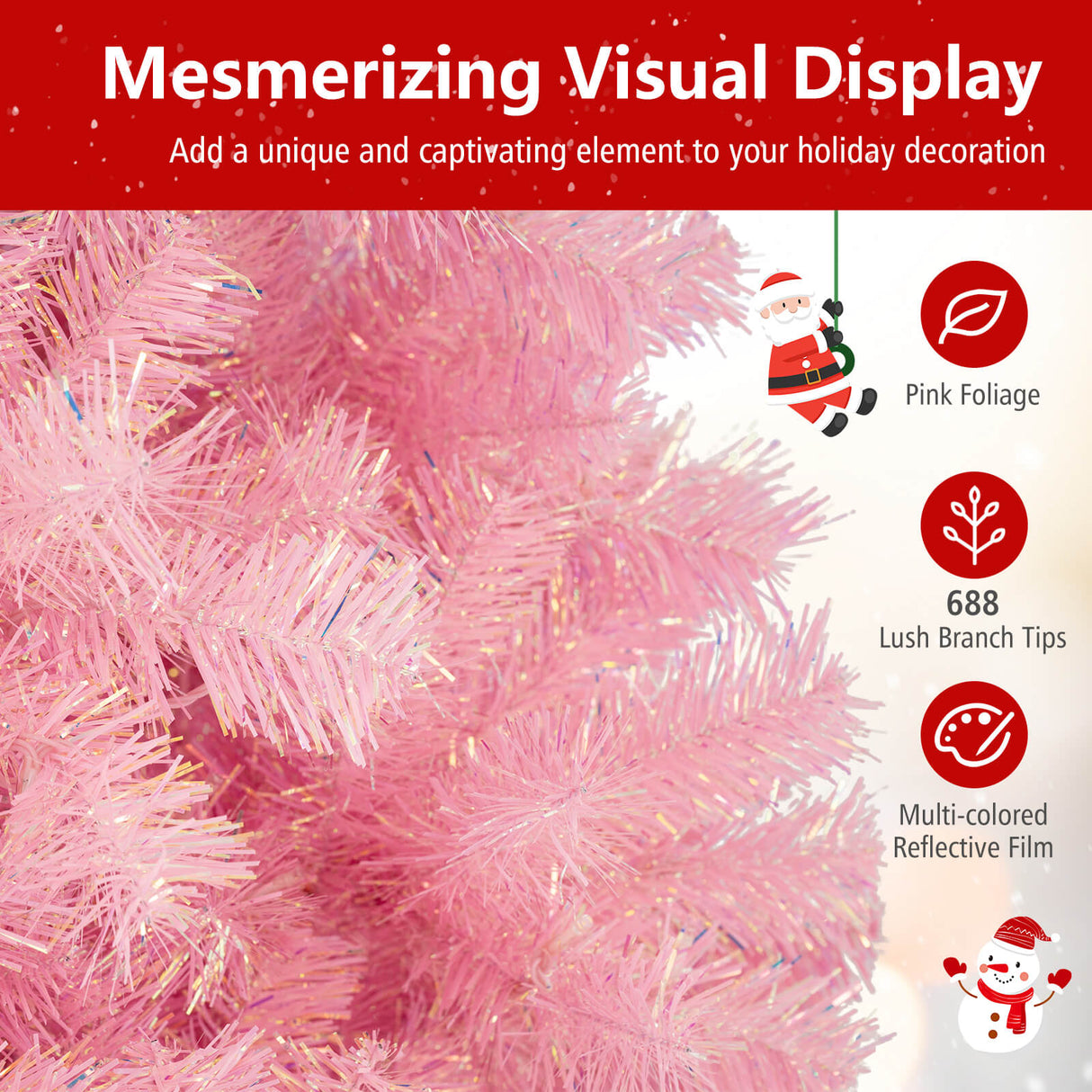Árbol de Navidad Artificial de Tinsel Preiluminado con Abundantes Ramas Decoración Navideña