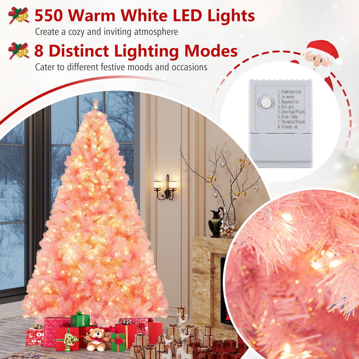 Árbol de Navidad Artificial de Tinsel Preiluminado con Abundantes Ramas Decoración Navideña