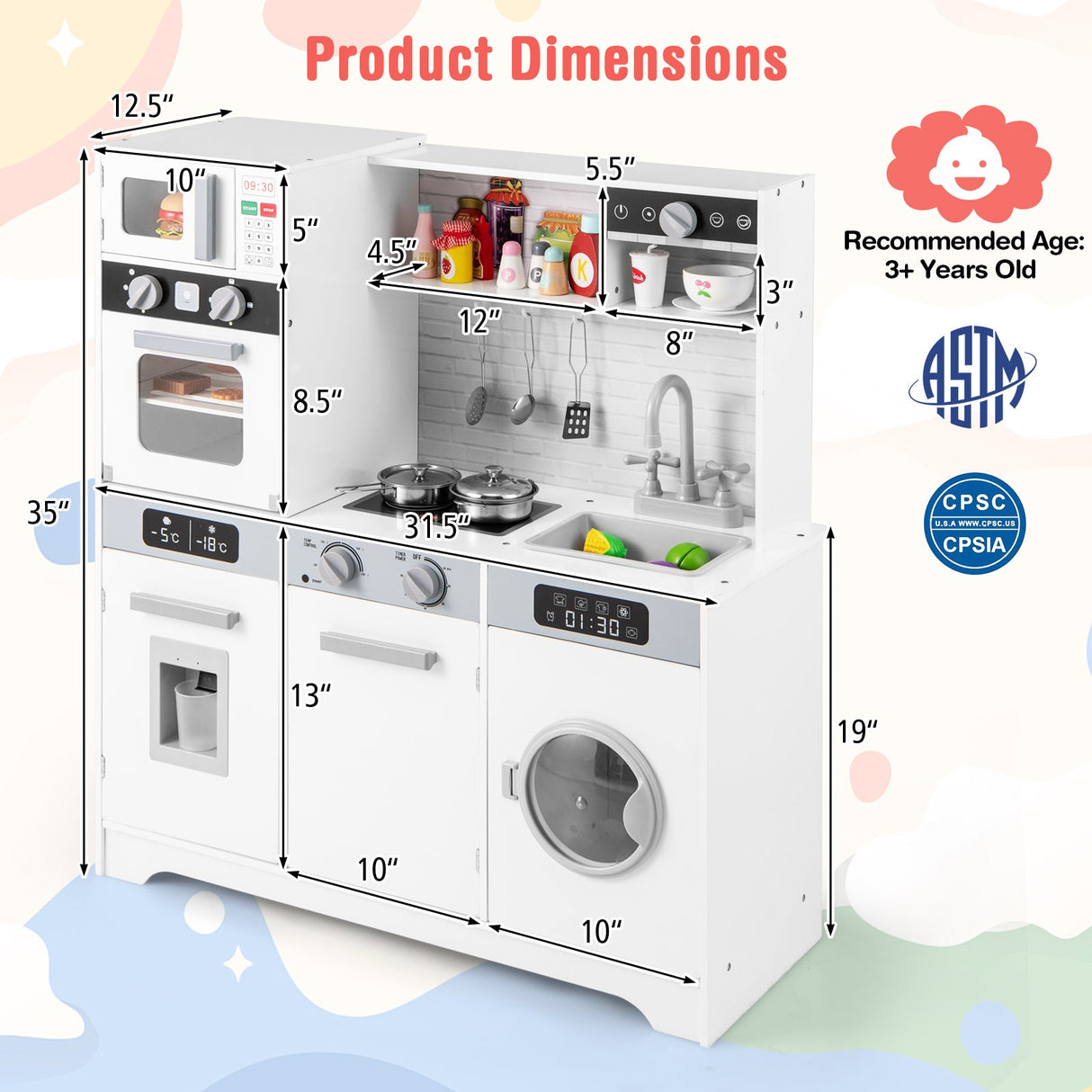 Juego de cocina de madera de juguete para simulación, juego de accesorios de cocina con luces y sonidos reales