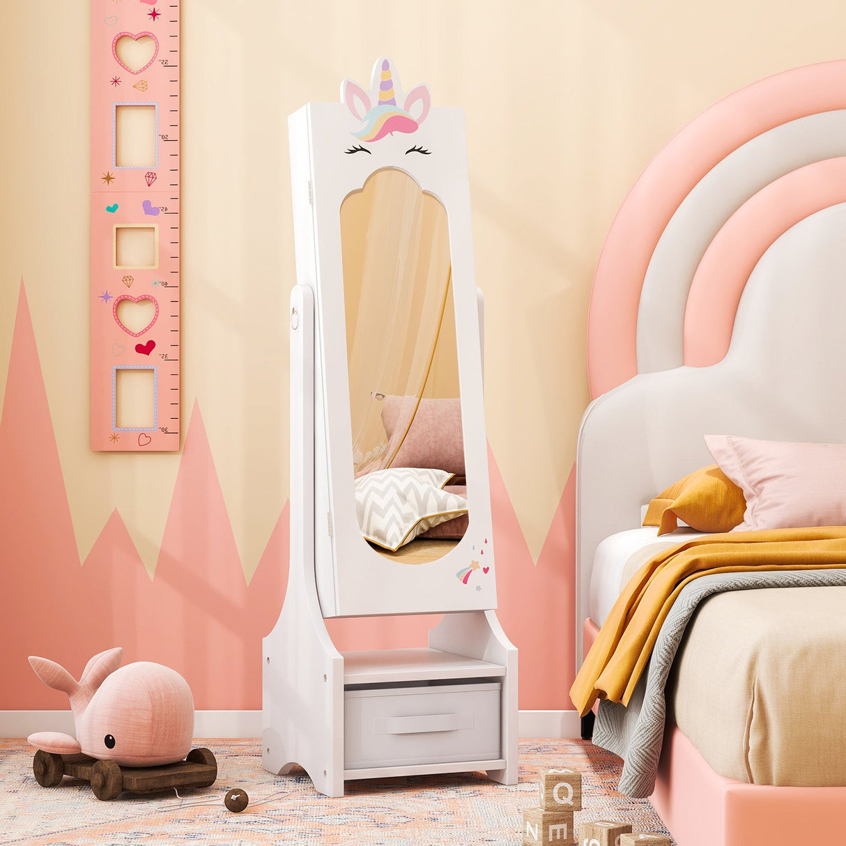 Tocador de Princesa para Niñas con Taburete, Joyero y Cajón con Espejo