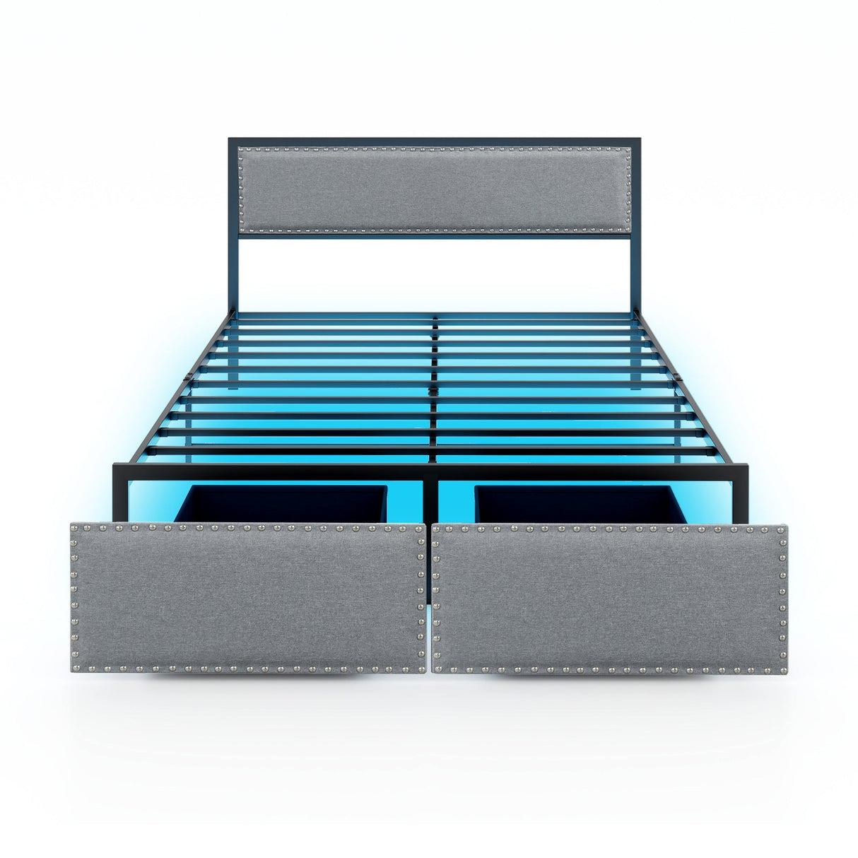 Full/Queen/Twin Size Bed Frame with LED Lights Drawer and Metal Slats