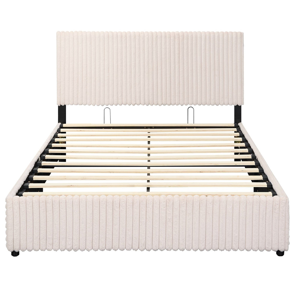 Cama Queen Size con Almacenamiento Elevable y Somier de Láminas de Madera