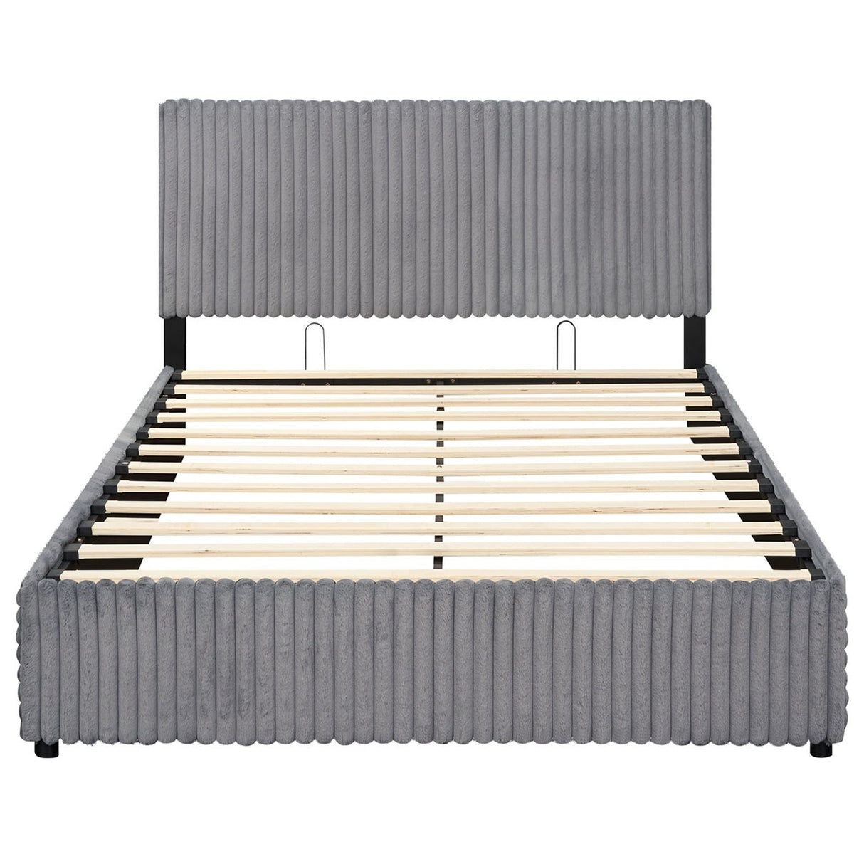 Cama Queen Size con Almacenamiento Elevable y Somier de Láminas de Madera