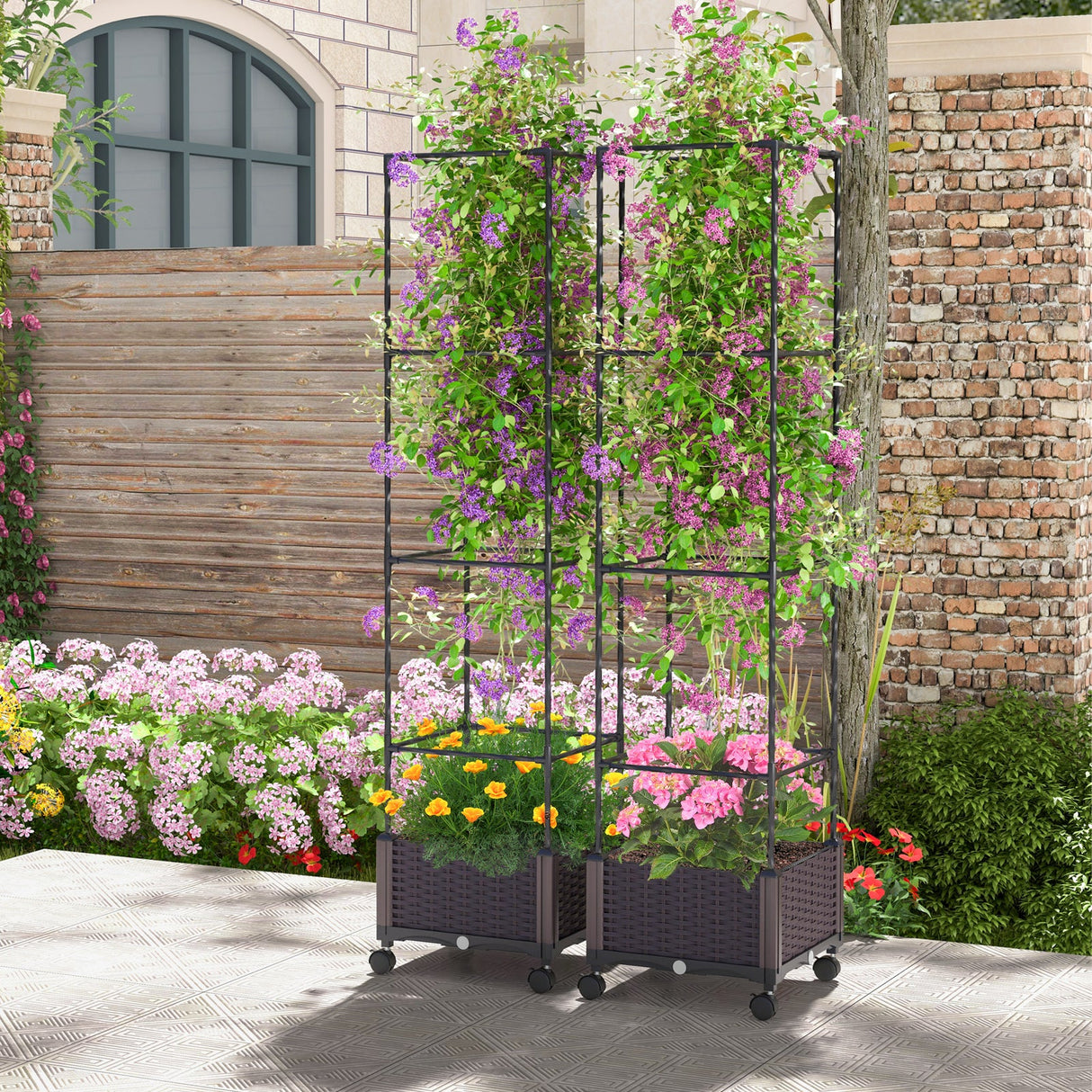Huerto elevado de 67 pulgadas con jardinera y enrejado