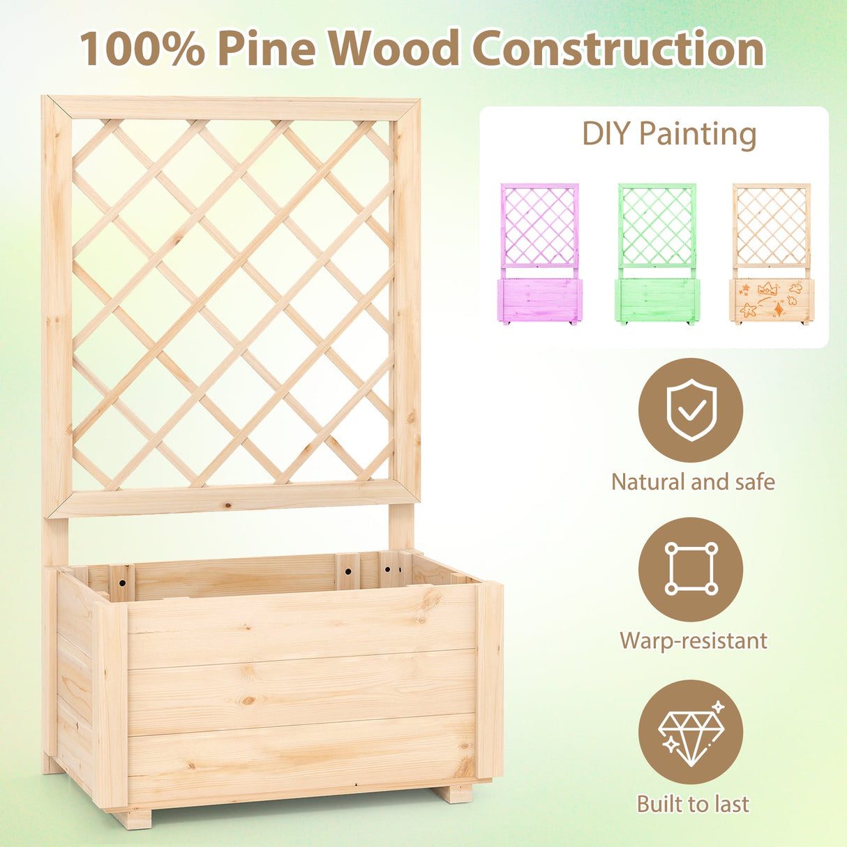 Cama de jardín elevada, macetero de madera elevado con enrejado de celosía-P