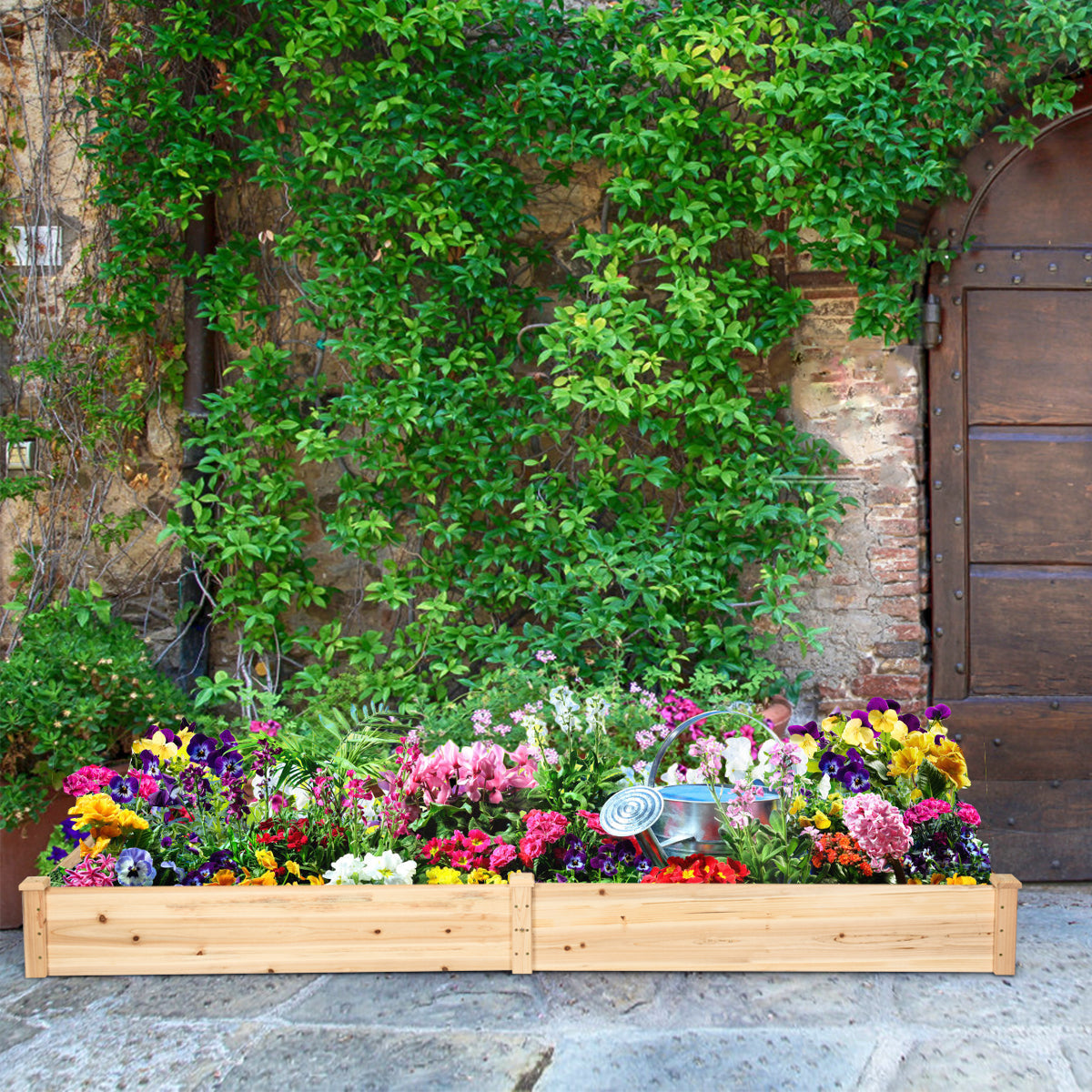 Cama de jardín elevada de madera para verduras para patio trasero o balcón