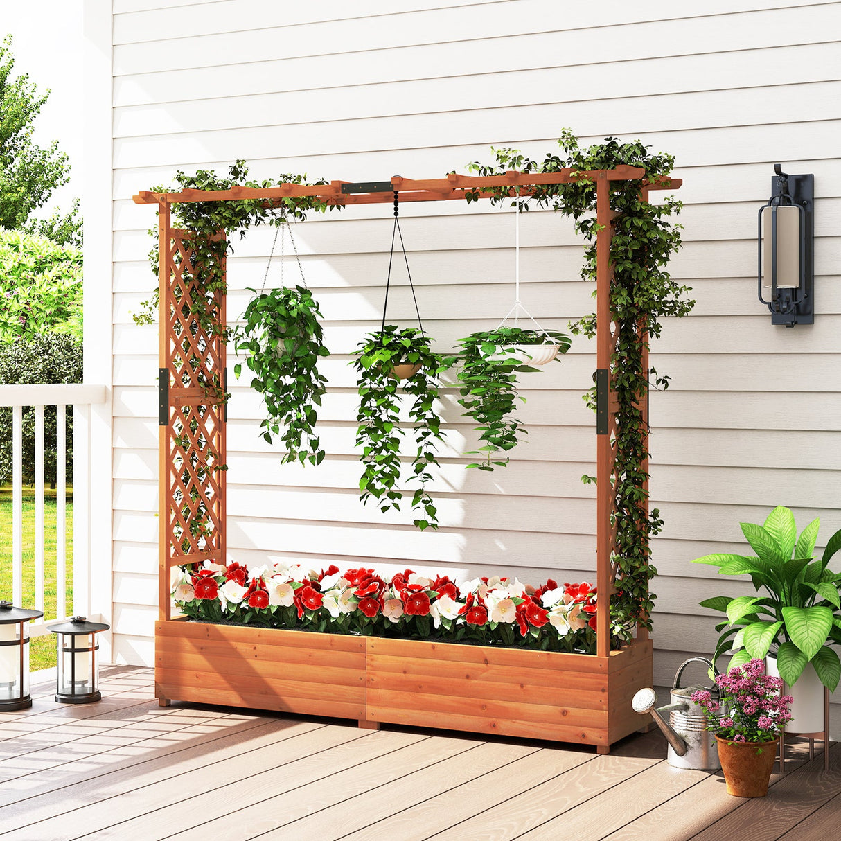 Jardinera elevada con enrejado arqueado y techo colgante - Naranja
