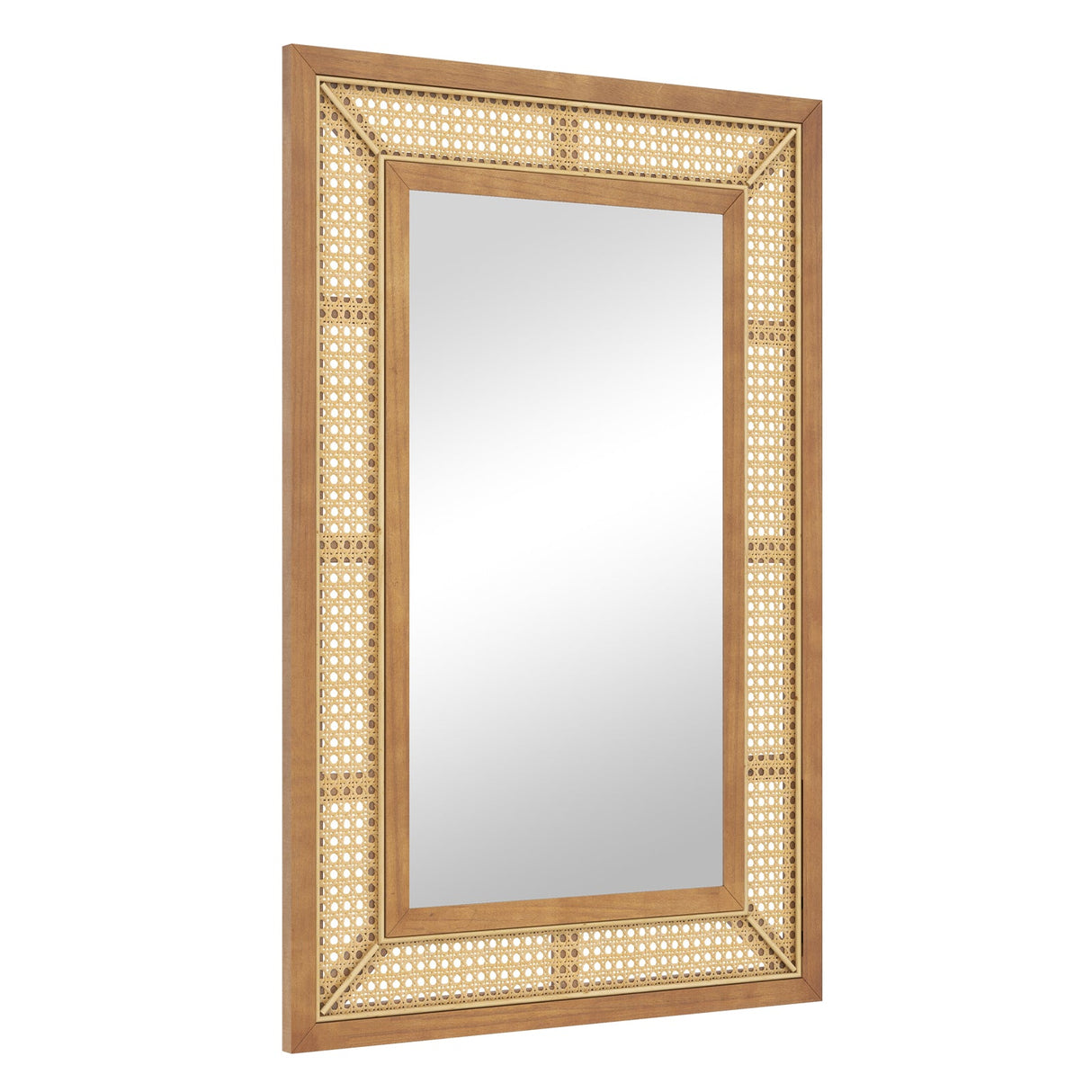 Espejo decorativo de pared de ratán con marco de madera para baño y sala de estar - Natural