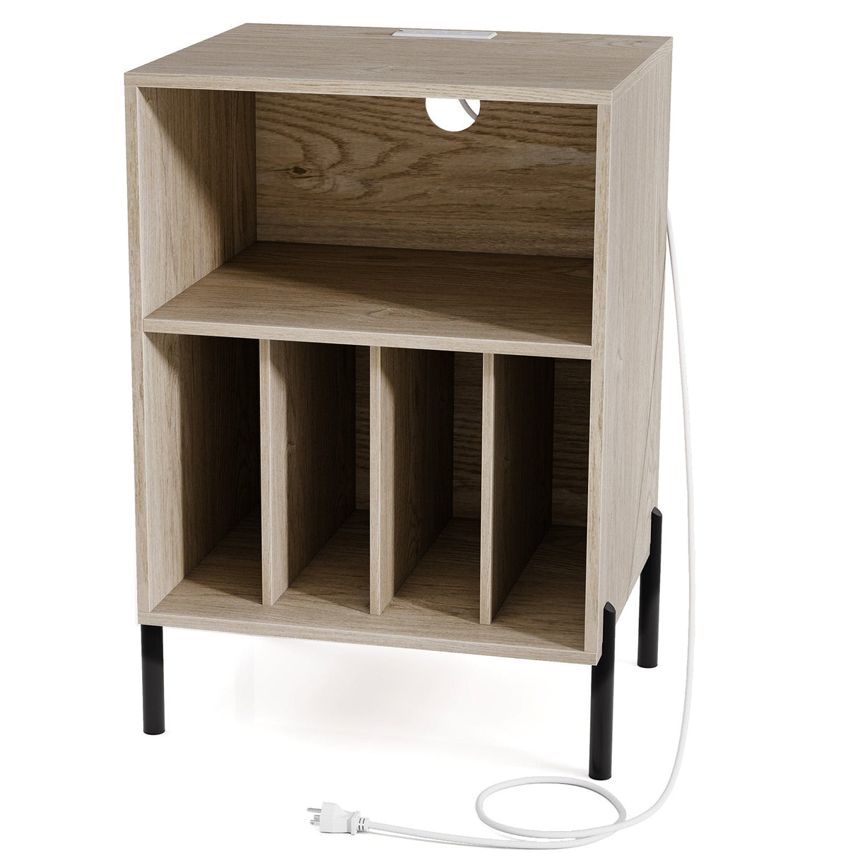 Mueble para tocadiscos con estante para discos y estación de carga