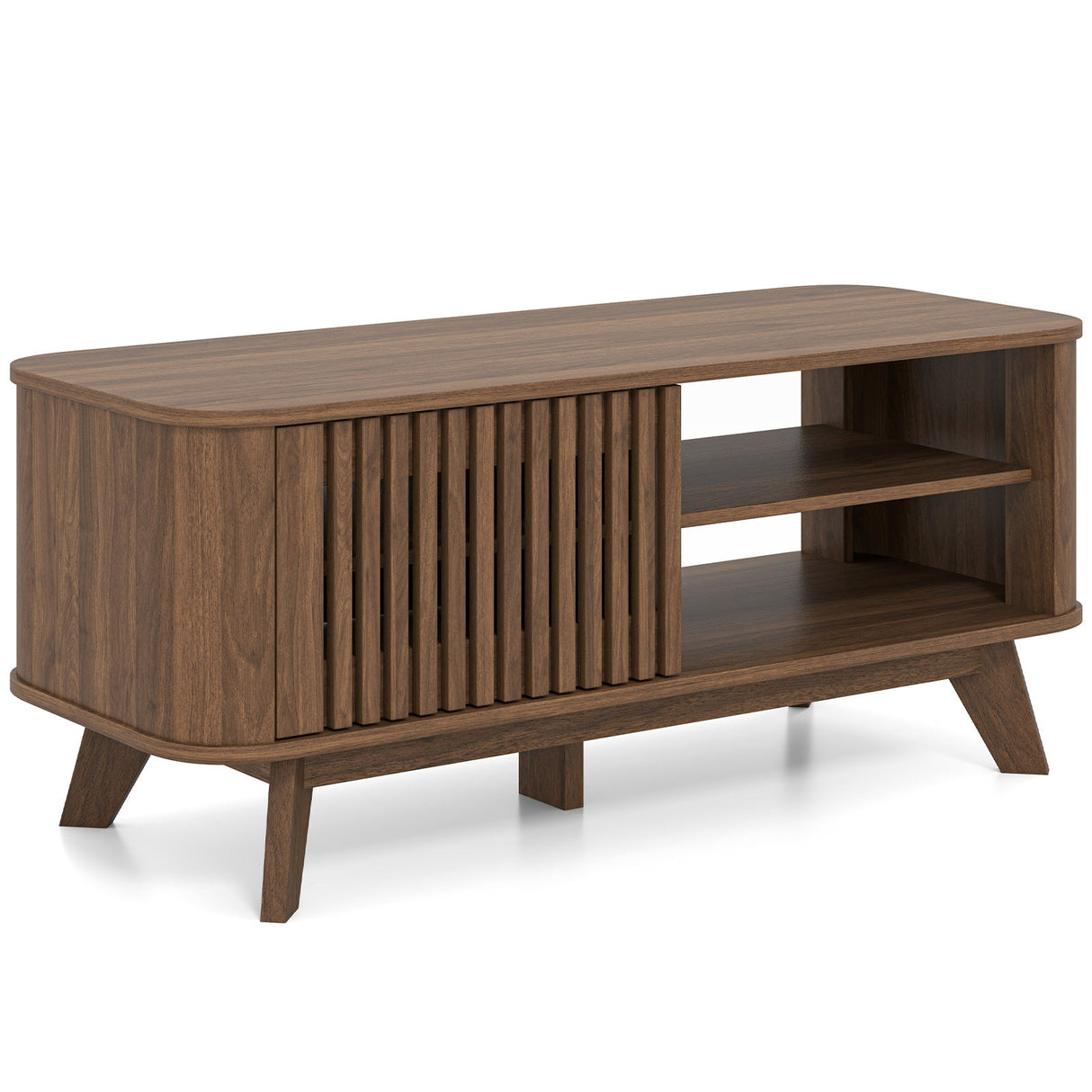 Mesa de centro rectangular con almacenamiento y estantes ajustables - Nogal