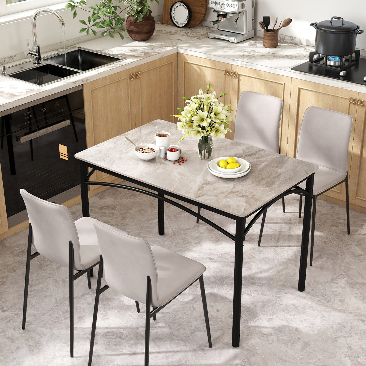 Mesa de comedor rectangular moderna de piedra sinterizada para 4 personas - Gris