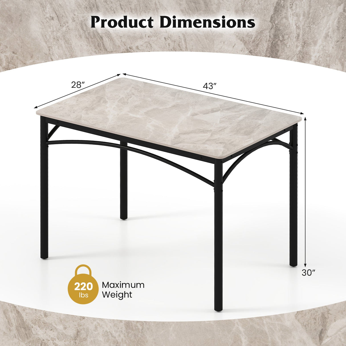 Mesa de comedor rectangular moderna de piedra sinterizada para 4 personas - Gris