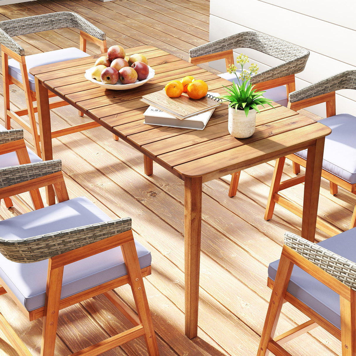 Mesa de comedor rectangular de acacia para exterior, para 4-6 personas