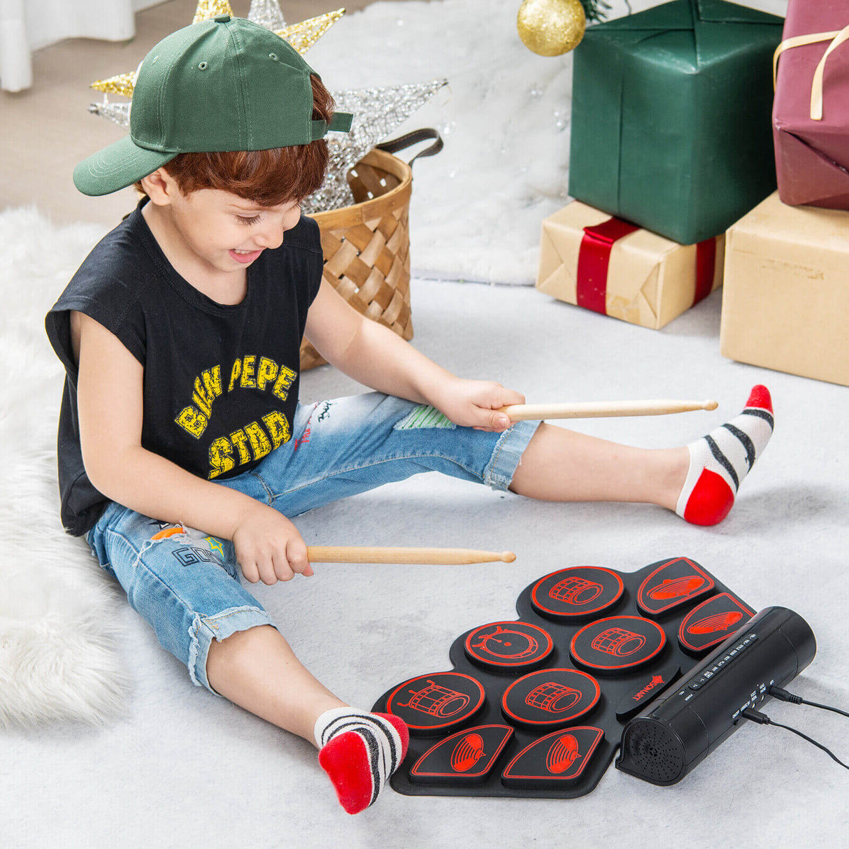Batería electrónica con 2 altavoces estéreo incorporados para niños