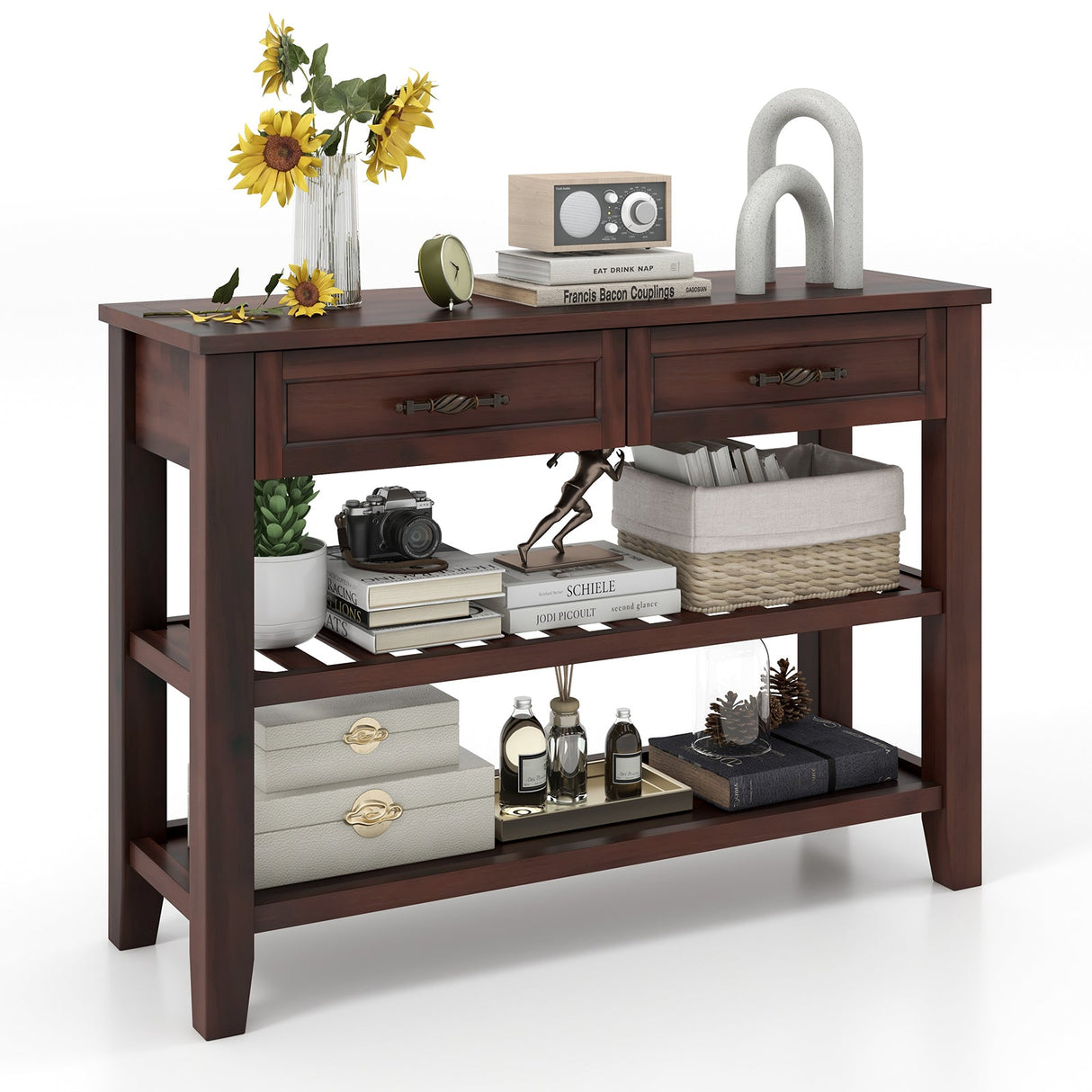 Mesa Consola de 3 Niveles con 2 Cajones para Sala de Estar/Entrada