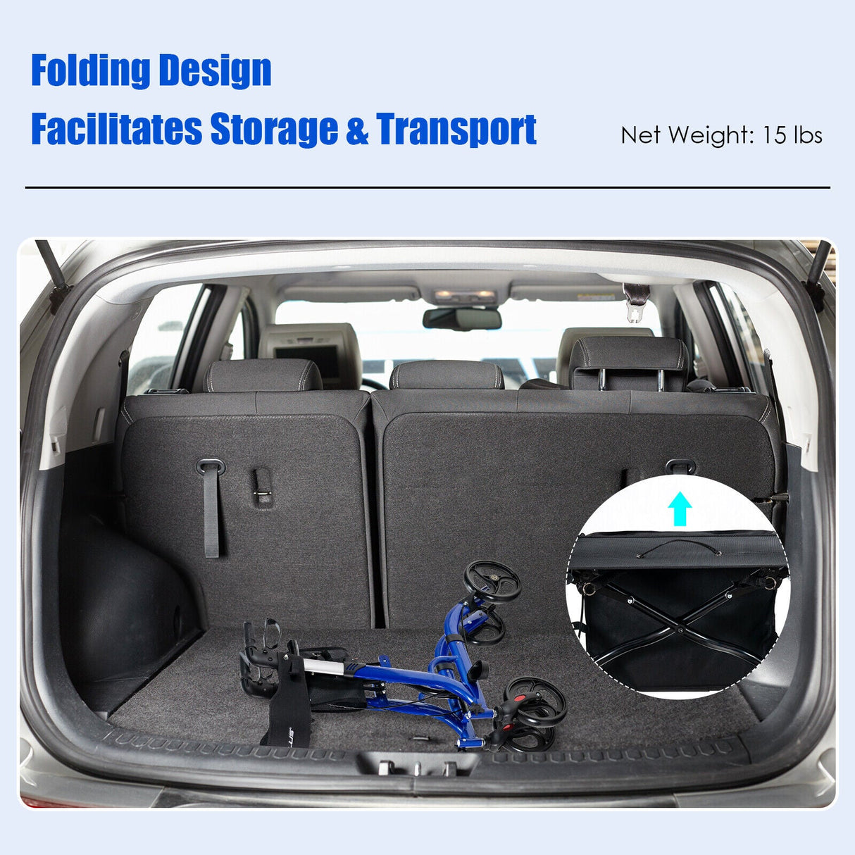 Andador Plegable de Aluminio con Ruedas de 8 Pulgadas y Asiento